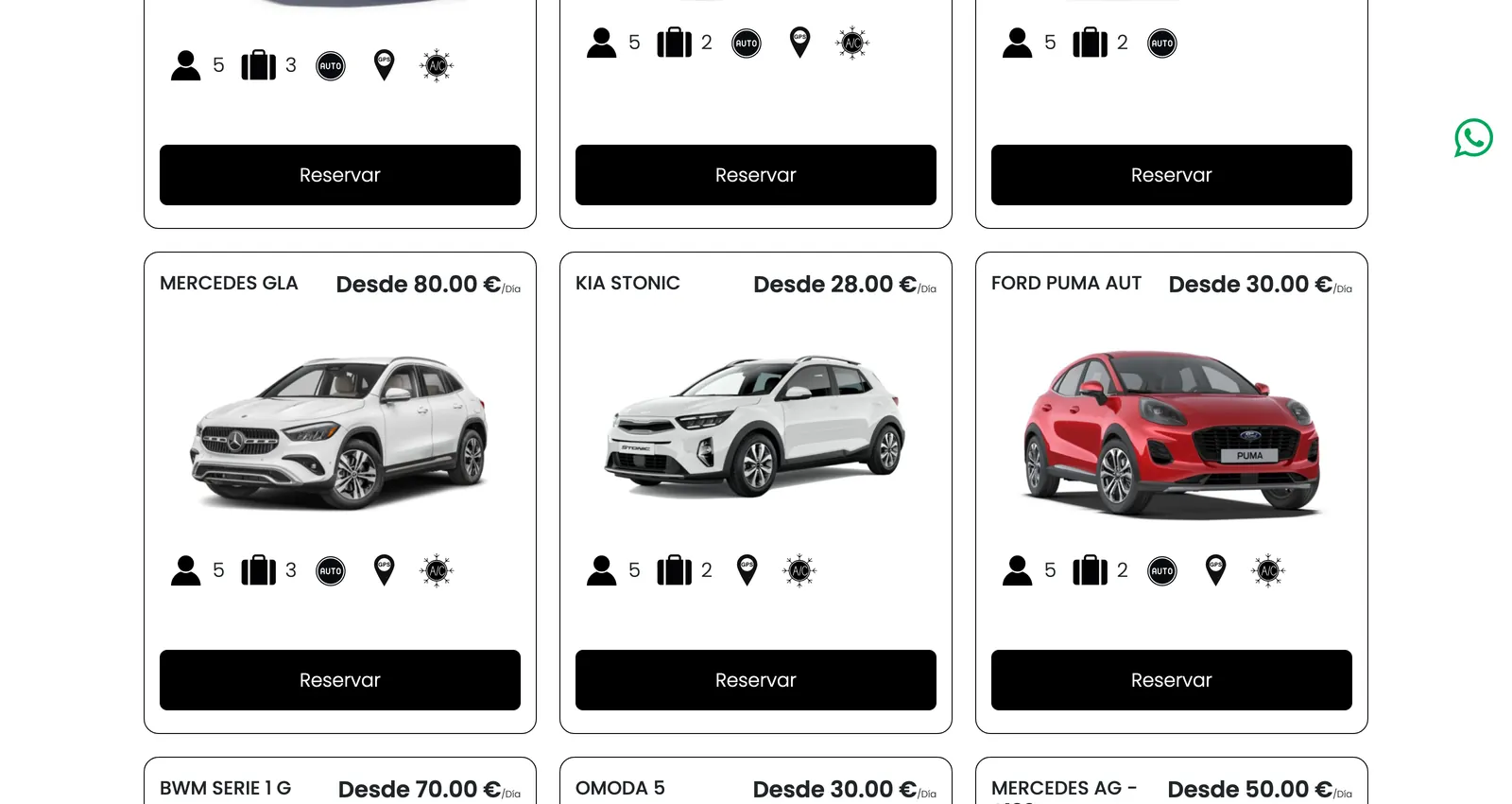 Vehicle listing with each model's photograph, features and from-price